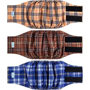 Leekalos Male Dog Diapers (3 Pack), High Absorbing Dog Belly Bands for Male Dogs, Washable Reusable Dog Male Wraps (Plaid, Small)
