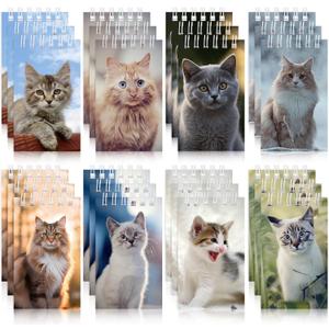Teling 24 Pcs Cute Cat Party Favors Cat Mini Notepads Spiral Pocket Notebook Small Kitten Notepads for Party Decoration Rewards Office Travel Supplies, 2.4 x 3.9 Inches
