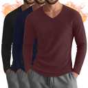 Riyiper 3 Pack Men's Thermal Shirts Long Sleeve Thick T-Shirt V Neck Fleece Undershirts Basic Comfortable Winter Layer Tops (Black, Navy Blue, Burgundy, XX-Large)