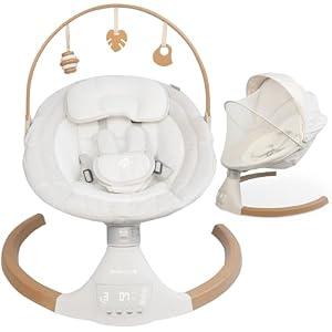 Jool Baby Nova Nature Baby Swing for Newborns – Natural Wood Toys, Electric Motorized Infant Swing, Bluetooth Music (Wood/ Oatmeal)