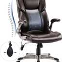 COLAMY High Back Executive Office Chair- Ergonomic Home Computer Desk Leather Chair with Padded Flip-up Arms, Adjustable Tilt Lock, Swivel Rolling Chair for Adult Working Study-Brown