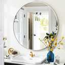 Silver Round Bathroom Mirror, 24 inch Circle Wall Mounted Hanging Mirror with Simple Modern Circular Metal Frame for Hallway, Entryway, Living Room, Silver Frame
