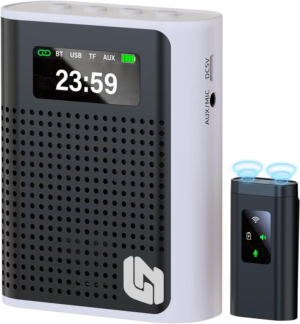 2026 New Upgraded Voice Amplifier Wireless Microphone with Magnetic Lavalier, LED Display Screen, Rechargeable Portable Microphone Speaker for Teachers, Classroom, Yoga, Meetings, Speeches, Tours