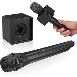 Fake Microphone Props for Kids Plastic Microphone Toy with Flags Square Cube Station Pretend Play Mic Prop for Karaoke Interview Reporter Host Party Accessory