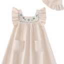 Toddler Baby Girls Summer Dresses Kids Girl Ruffle Sleeve 2-Piece Floral Smock Beach Dresses Sundress Size 12M-6T
