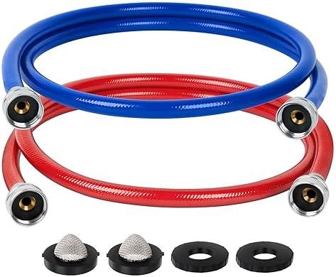JUWO 5 FT Rubber Washing Machine Hoses, 3/4" FHT Washer Hoses, For Short to Moderate-Distance Water Supply in Small & Medium Residences, Red & Blue (2-Pack)