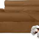 ROYALE LINENS 300 Thread Count 100% Long Staple Combed Cotton Sheet Set - 4 Piece Queen Bed Sheets - 1 Fitted, 1 Flat & 2 Pillow Cases - Soft Cool & Crisp Sheet Set (Queen, Chocolate)