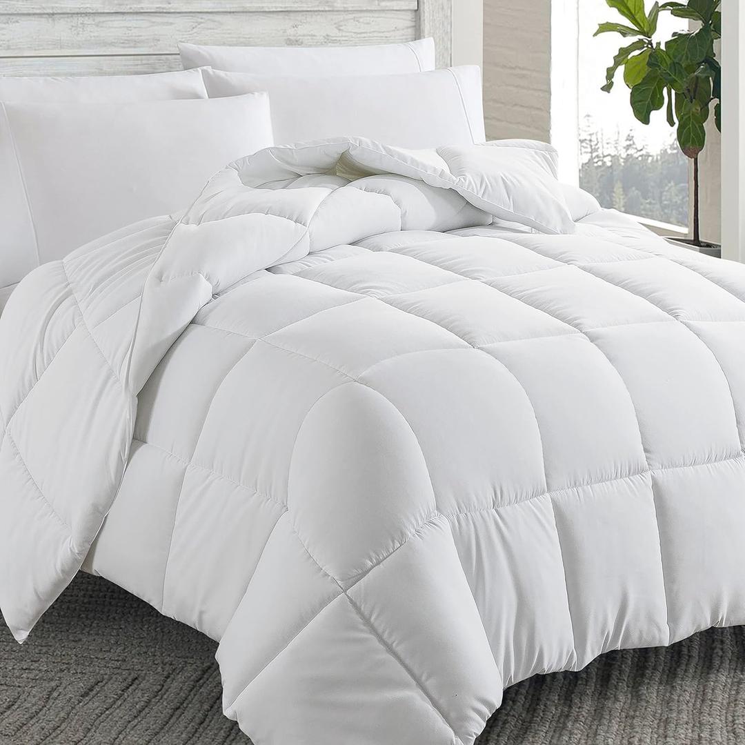 Cosybay Down Alternative Comforter (White, King) - All Season Soft Quilted King Size Bed Comforter - Duvet Insert with Corner Tabs - Winter Summer Warm Fluffy, 102x90 inches