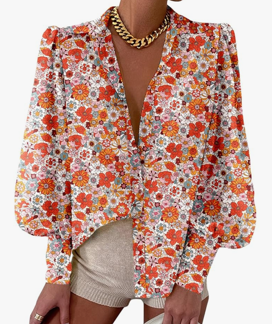EVALESS Womens Tops Button Down Shirts Print Long Sleeve Blouses for Women Fashion 2025,S