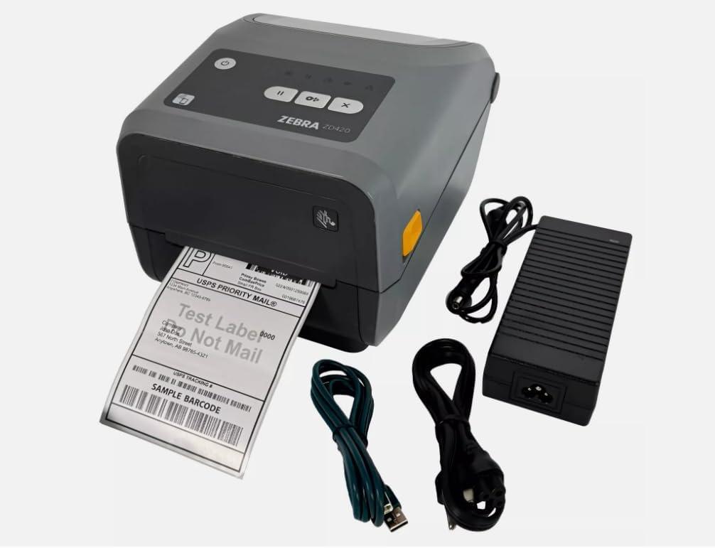 Zebra ZD420 Thermal Transfer Barcode Label Printer USB BT WiFi 300 dpi ZD42043-C01W018N, Bundle with AC Adapter