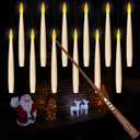 Leejec Floating Candles with Magic Wand Remote(6/18H Timer), 12pcs 6.1" Hanging Flameless Taper Candles, Battery Operated Flickering Warm Light, Halloween Christmas Gift, Wedding Party Decor (Ivory)