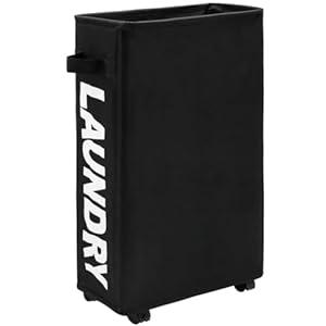 Maxsilan 25" Slim Rolling Laundry Basket On Wheels, 50L Collapsible Narrow Corner Laundry Hamper, Foldable St Orage Bins, Black