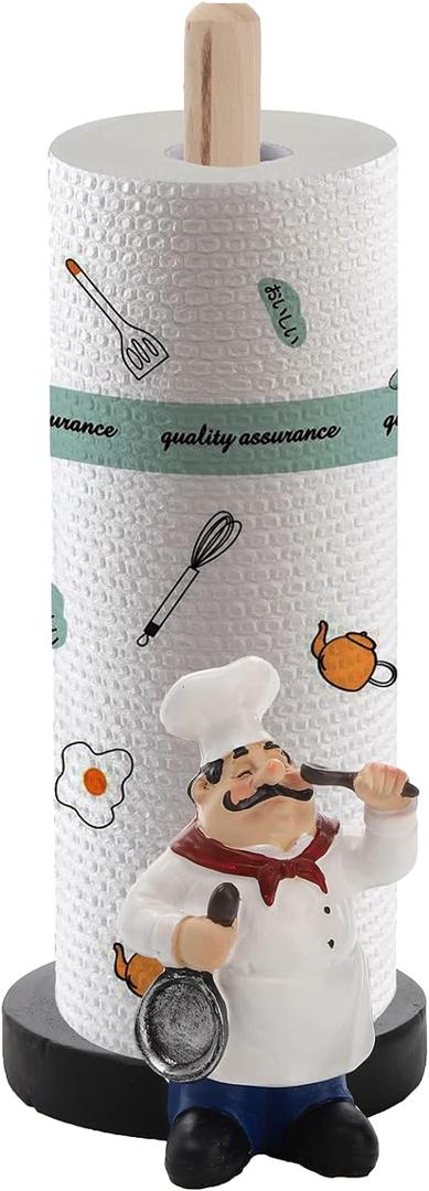 Chef Style Paper Towel Holder, Resin Crafts Display Chef Figurines Creative Roll Paper Stand for Countertop Kitchen Cafe Restaurant Dessert Shop Cake Shop Decoration, 12"L x 6.5"W