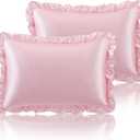 SiinvdaBZX Ruffled Queen Satin Pillowcase Set of 2, Blush Pink Silky Satin Pillow Cases for Women Ruffle Pillow Shams Covers Princess Room Decoration, with Envelope Closure