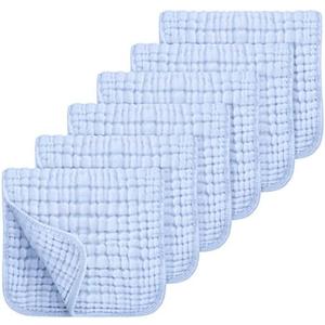 Looxii Muslin Burp Cloths 100% Cotton Muslin Cloths Large 20''x10'' Extra Soft and Absorbent 6 Pack Baby Burping Cloth for Boys and Girls (Blue)