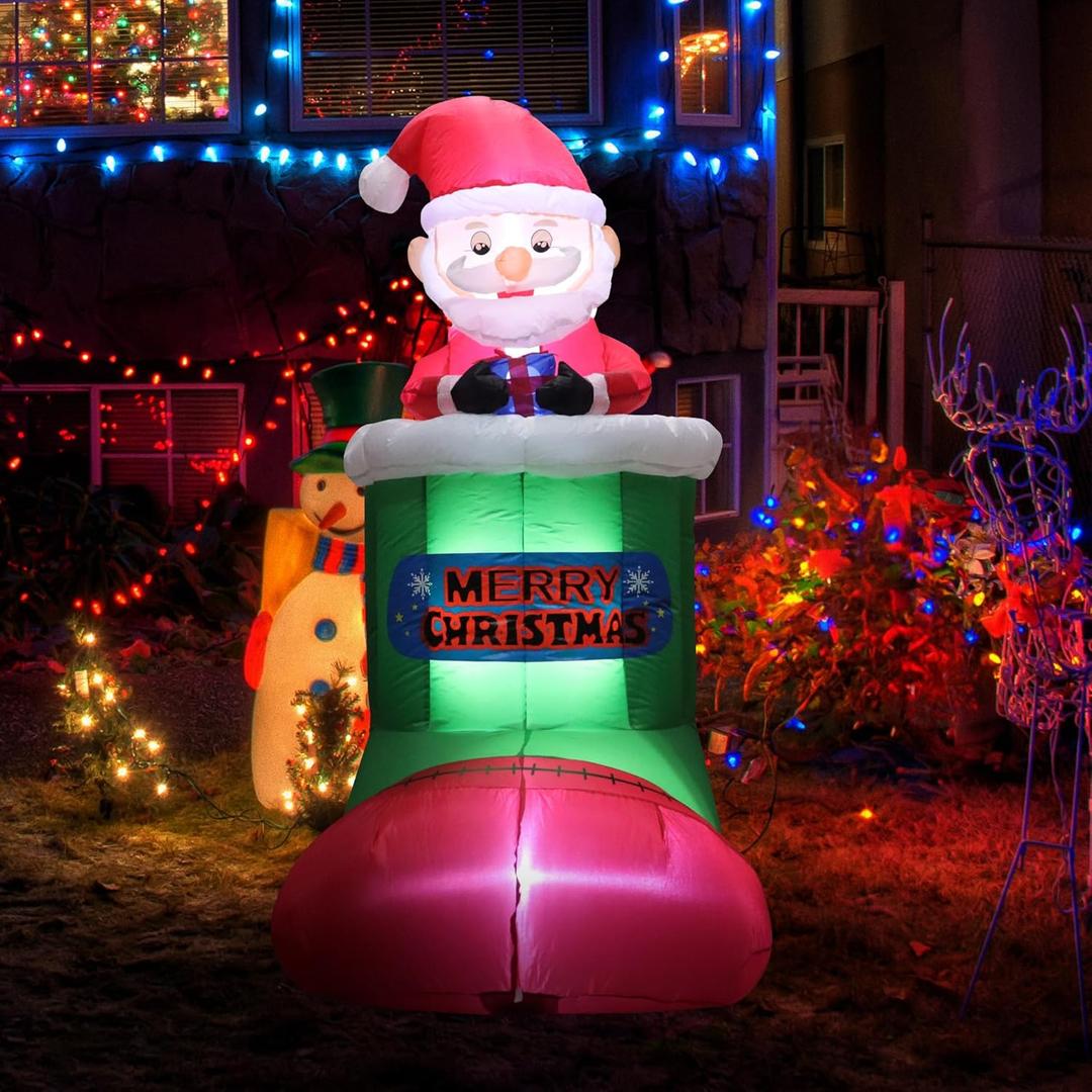 Primo Lines 6ft Christmas Inflatable Santa Claus  Outdoor Decorations with Built-in LEDs, Blow-Up Santa for Yard Decorations, Xmas Decorations for Indoor, Garden, Lawn, Winter Decor