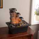 GOSSI Home Dcor Imitation 3-Tier Stone Wall Tabletop Fountain Many Natural River Rock Office Relaxing Desktop Zen Waterfall Meditation Tabletop Fountain LED Lights Fountain Christmas Decorations