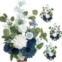 Ling's moment 17.5" Tall Standing Artificial Flowers Arrangements 4 pcs Wedding Aisle Runner Chair Decorations Dusty Blue Navy Centerpieces for Ceremony Reception Rose Floral Party Outdoor