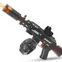 Electric Water Gun with LED Sight, Rechargeable Battery, High Capacity Drum Magazine, Black (Transparent) Ages 3+