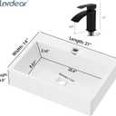 Lordear 21 x 14 Inch Wall Mounted Bathroom Sink with Towel Rack Modern White Wall Hung Sink for Small Bathrooms, Rectangular One Hole Porcelain Vanity Sinks