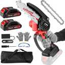 Mini Chainsaw Cordless 6 Inch, Handheld Electric Power Chain Saw with 2 Batteries, Portable Battery Powered Chainsaws for Tree Trimming Wood Cutting, Best Gifts for Dad, Husband,Women