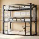 Twin Over Twin Over Twin Metal Triple Bunk Bed, Heavy Duty Steel Frame with Safety Guardrails & Noise Reducing System, Space Saving 3 Tier Bunk Bed for Multiple Kids, Black