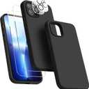 Dssairo [5 in 1 for iPhone 13 Pro Case, with 2 Pack Screen Protector + 2 Pack Camera Lens Protector, Liquid Silicone Ultra Slim Shockproof Protective Phone Case [Microfiber Lining] 6.1 (Black)