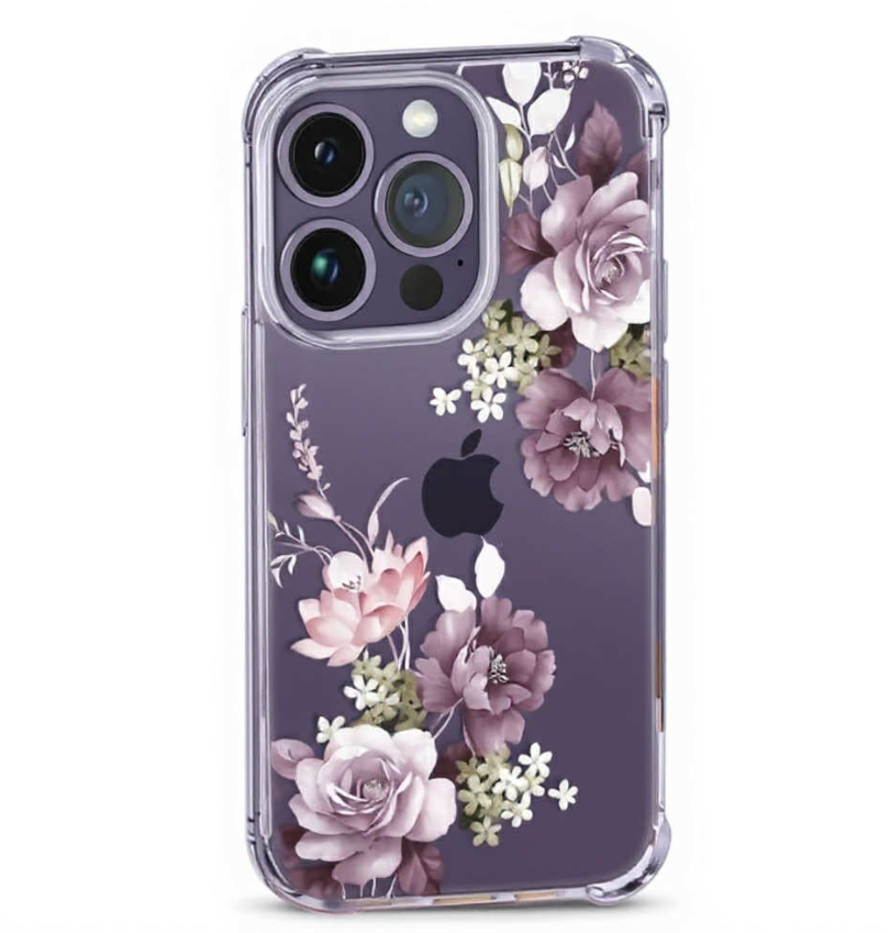 iPhone 14 Pro Case Floral,Slim Shockproof Clear Phone Protective Cover for Women, Flower Pattern Design 6.1"(Cherry Blossoms/Purp)