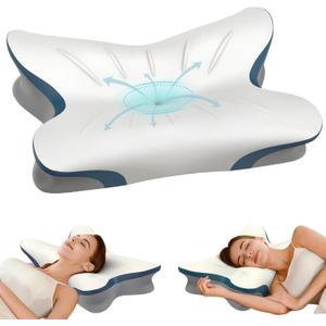 Cervical Pillow for Neck Pain Relief - Ergonomic Neck Pillow for Sleeping Contour Memory Foam Pillows with Cooling Pillowcase, Orthopedic Bed Pillow for Side Back Stomach Sleepers (White)