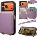 Case for iPhone 17 Pro Max 6.9'' Case Wallet, Crossbody Zipper Purse with RFID Blocking Card Slots Kickstand, Lanyard & Handstrap Flip Folio Leather Phone Cover for iPhone 17 Pro Max, Purple