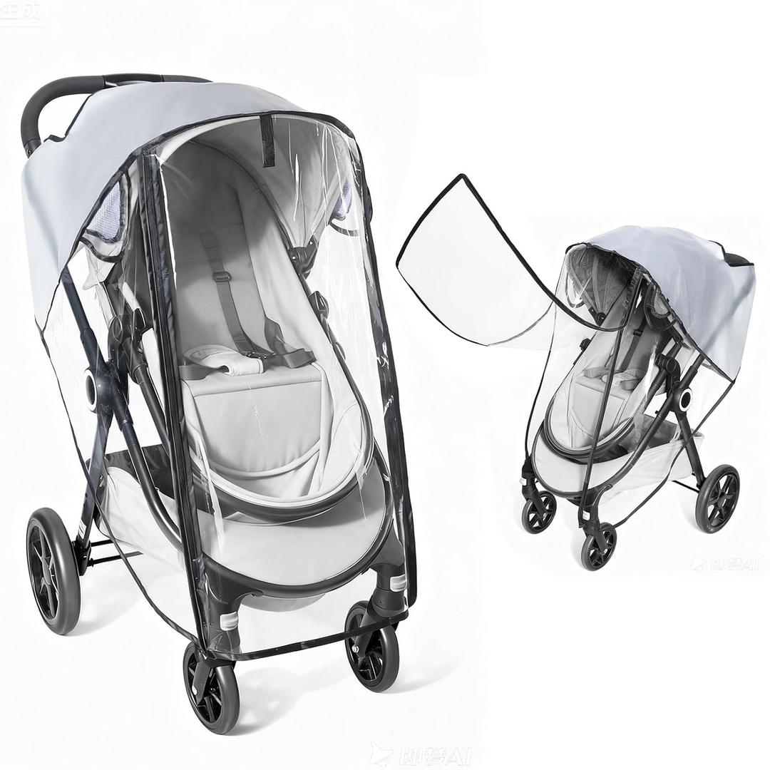 Clear Stroller Rain Cover, Universal Stroller Accessories, Waterproof Travel Weather Shield with Breathable Ventilation and Easy Access, Thick EVA & PVC Protect from Wind, Dust and Snow