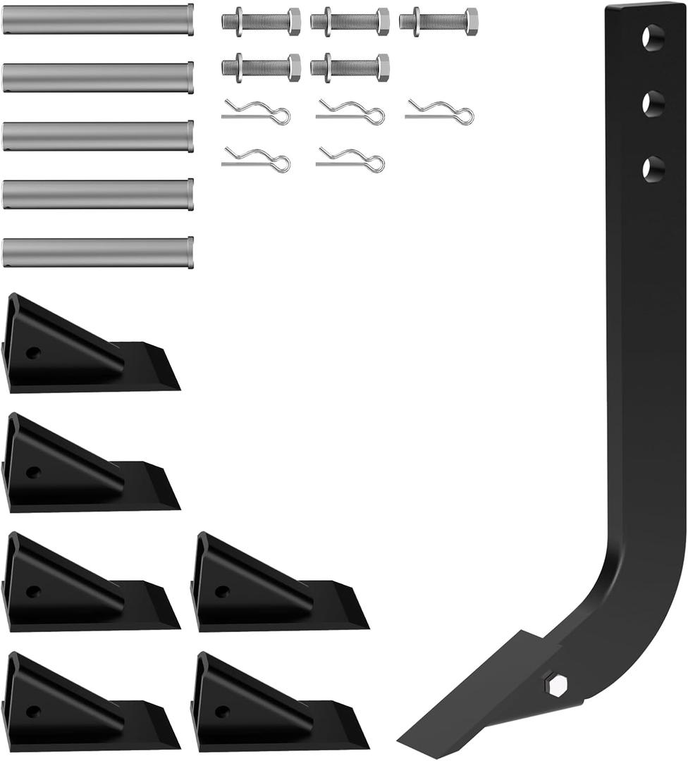 5PCS Box Blade Shank, 16" Scarifier Shank, 3 Holes Box Scraper Shank, Ripper Shank with 7PCS Removable Tapered Teeth and Pins, Adjustable Shanks Assembly for Replacement, Digging, Plowing