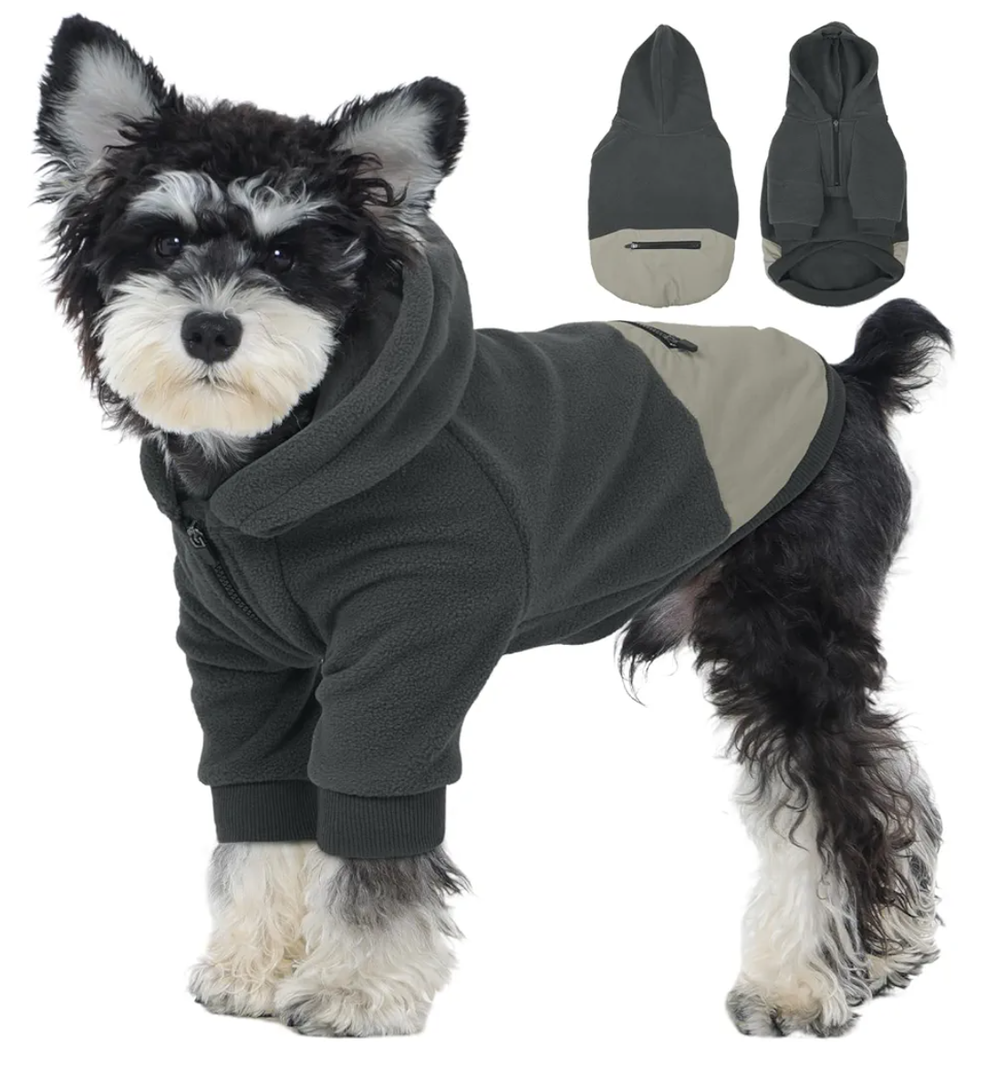 Nanaki Puppy Hoodies with Pocket-Cozy Dog Hoodie Fleece Sweater Pullover for Bichon Frise, Sweatshirts for Small Dogs Warm Long Sleeve Chihuahua Jacket- Fall Winter Early Spring Indoor Outdoor Grey, S
