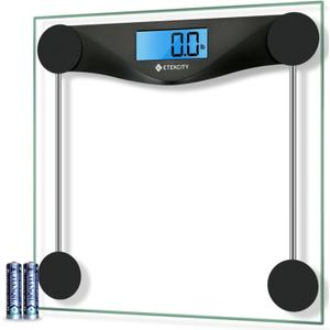 Etekcity Digital Body Weight Bathroom Scale, Large Blue LCD Backlight Display, High Precision Measurements, 6mm Tempered Glass, 400 Pounds, Black (11.9 x 11.9 inches)