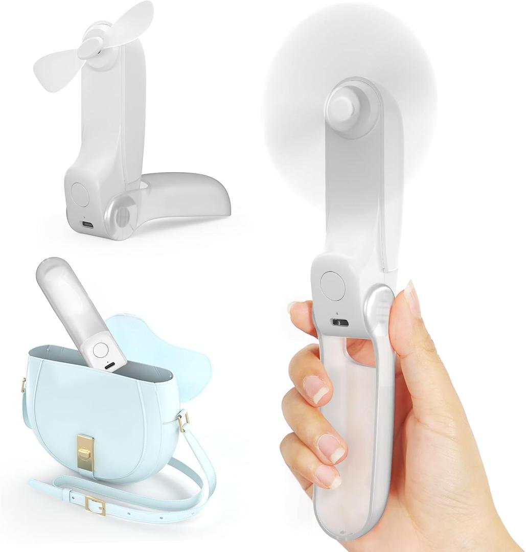 Koonie Portable Handheld Fan, Foldable Mini Hand Held Fan for Travel, Small Pocket Fan for Women, Battery Operated Fan with 8 Working Hours for Indoor Outdoor White