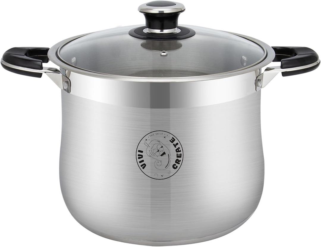 Vivicreate 11.5 Quart Stainless Steel Stock Pot with Lid Large Induction Cooking Pot for Pasta Soup Boiling Stew with Measurement Marks and Handles