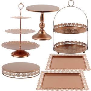 6 Pcs Rose Gold Cake Stands Set, QENUIITEA Cake Display Pedestal Tiered Cupcake Holder Dessert Plate Serving Tower Tray Decorative for Wedding Birthday Party Baby Shower Celebration