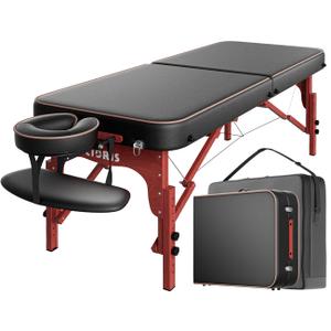 CLORIS 84" Professional Massage Table Portable Reinforced Wooden Leg Hold Up to 1100LBS 2 Folding Lightweight Spa Salon Tattoo Massage Bed Height Adjustable with Carrying Bag - Black (Black-brown Edge)