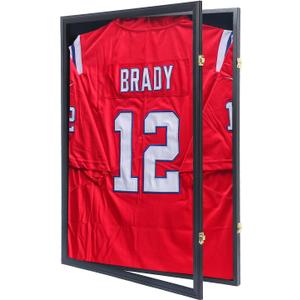 Grintus Jersey Frame Display Case Jersey Display Case Jersey Shadow Box with Uv Protection Acrylic and Hanger for Baseball Basketball Football Soccer Hockey Sport Shirt and Uniform,Black Finish, 23.25"L x 1.5"W x 31.25"H
