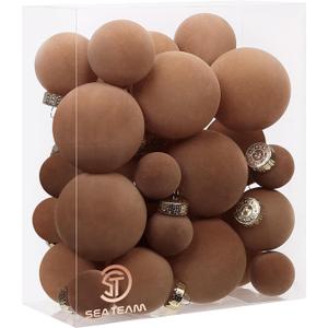 Sea Team 32-Pack Flocked Velvet Christmas Tree Ball Ornaments Set, Decorative Hanging Baubles, Shatterproof Plastic Decorations for Xmas Tree, Wreath, Garland, Multi-Sized, Brown