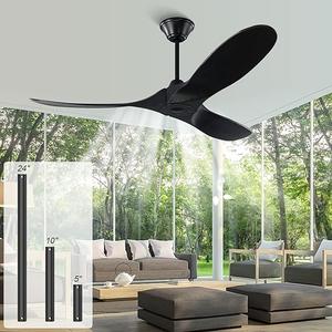 52 Inch Black Ceiling Fan With Remote - Modern Outdoor for Patio Porch, 3 Blade Wood Propeller for Indoor High Low Sloped Ceiling, No Light, Reversible Quiet DC Motor