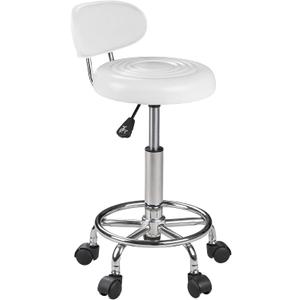 VECELO Adjustable Rolling Salon Stool with Backrest & Footrest, 330 LBS Heavy Duty Hydraulic Stool Chair, Swivel Drafting Chair with Wheels for Spa, Tattoo, Office, White