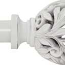 Heavy Duty Curtain Rod 18 to 64 inches (1.5-5.55 ft)1-Inch Diameter Adjustable Drapery Rod with Decorative Openwork Carved Leaf Finials, Weathered White Curtain Rods for Living Room & Bedroom