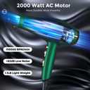 2000 Watt Negative Ionic Hair Dryer, Professional Salon Blow Dryer, Low Noise Fast Drying & Powerful AC Motor and Diffuser Comb for Men Women,3 Heat & 2 Speed Settings, Easy to Use- Green