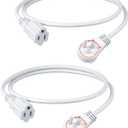DEWENWILS 360 Rotating Flat Plug Extension Cord 3FT, 16/3 Gauge 3 Prong Grounded Power Cord, 125V/13A/1625W, Space-Saving Size for Indoor Narrow Space, 2 Pack, White for Christmas