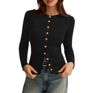 PRETTYGARDEN Womens 2026 Fall Cardigan Sweaters Lightweight Long Sleeve Button up Ribbed Knit Tops Winter Fashion Clothes (Large, Black)