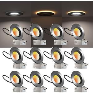 Lightdot 6in LED Recessed Light with Night Light, 12W=100W 1200LM Soft Sleep-Helpness Lighting 6 inch, 3000K/4000K/5000K Selectable Can Lights 2200K 3 Modes Optional-12Pack, LRC-17-6IN-12PB (12 Pack, NightLight Black)