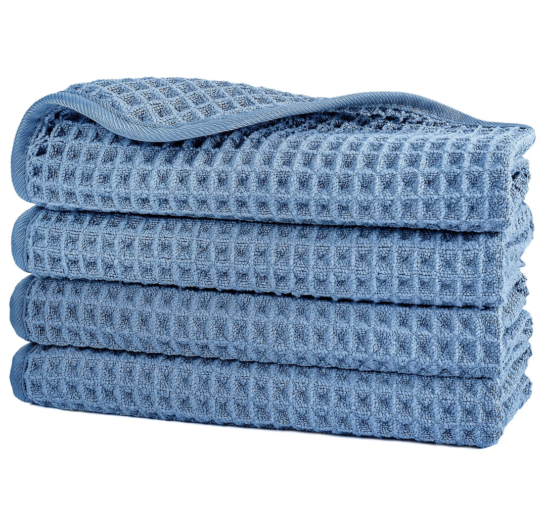 Microfiber Waffle Wash-Cloths,4Pack,Blue,13x13in