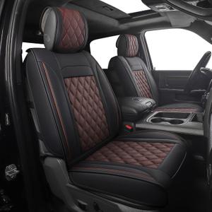 JOJOBAY Car Seat Covers for Dodge Ram, Fit 2009-2025 1500/2500/3500 HD Pick-up Truck, Crew, Regular, Quad, Mega Cab, Waterproof Synthetic Leather Seat Covers (2PCS-Front,Black-Brown)