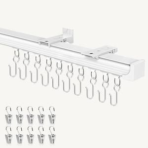 Ceiling Curtain Track White 3-6 ft Heavy Duty Ceiling/Wall Mount Rail | Includes 20 quiet-glide rollers, 20 hooks and 20 clips. Supports up to 50 lbs for room dividers, bathrooms and hospitals